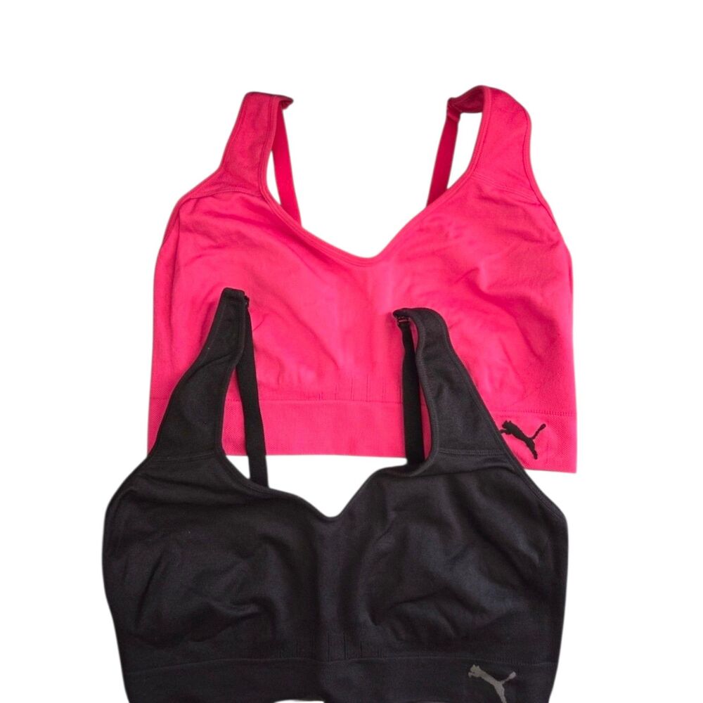 PUMA Sports Bra Pink & Black Set Size XL  Support Adjustable Wireless